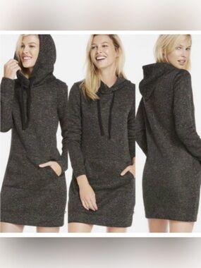 FABLETICS Yukon Marled Charcoal Gray Hooded Sweatshirt Dress Size Large